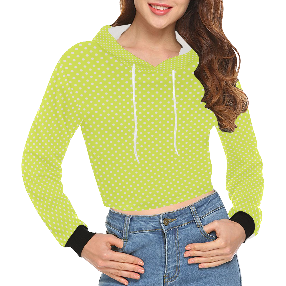 Yellow polka dots All Over Print Crop Hoodie for Women (Model H22)