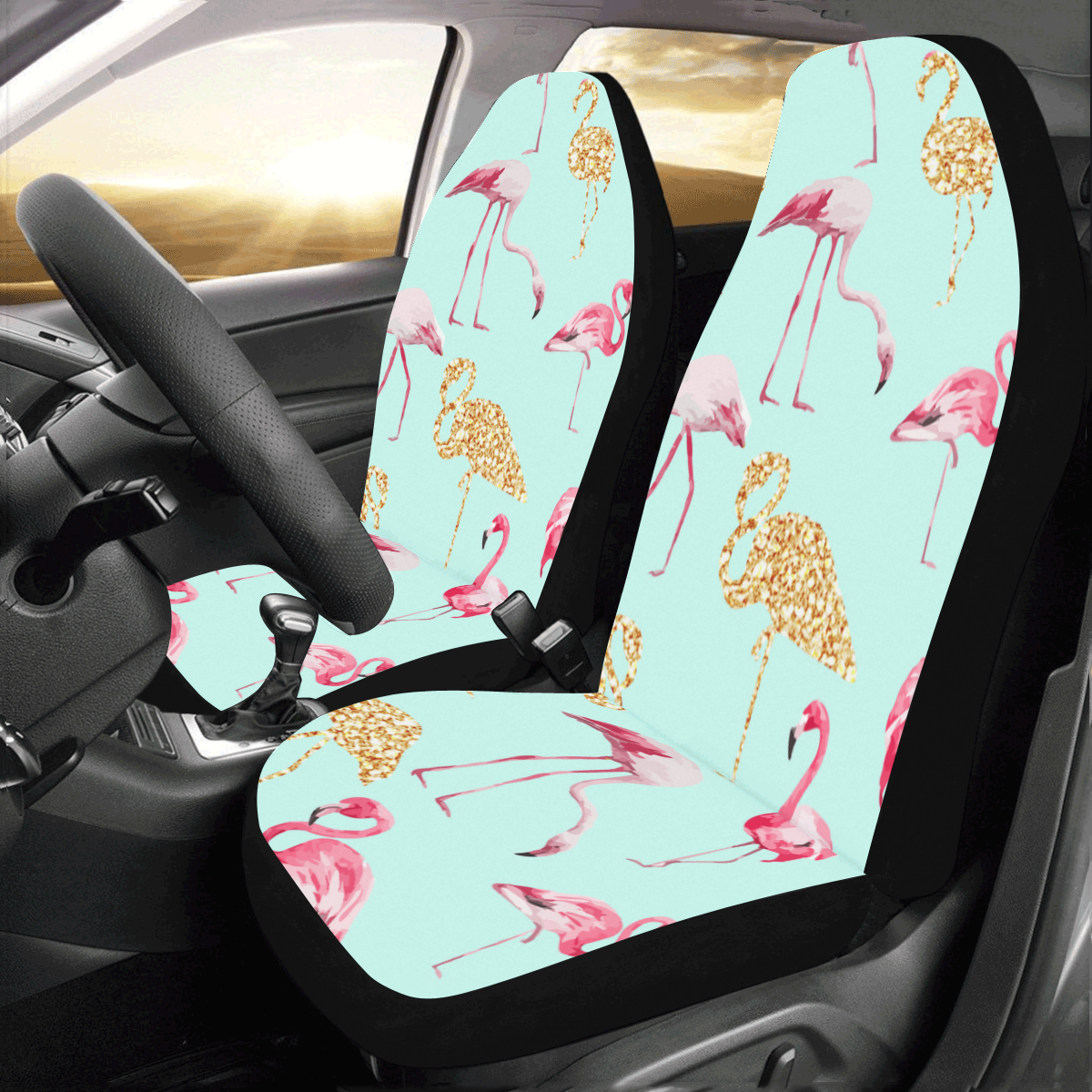 Mint Flamingo Car Seat Covers (Set of 2)