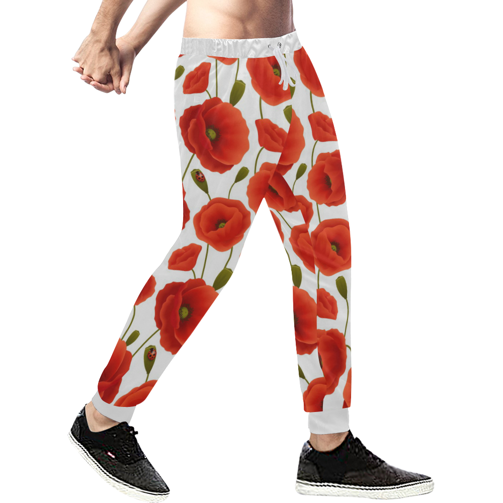 Poppy Pattern Men's All Over Print Sweatpants (Model L11)