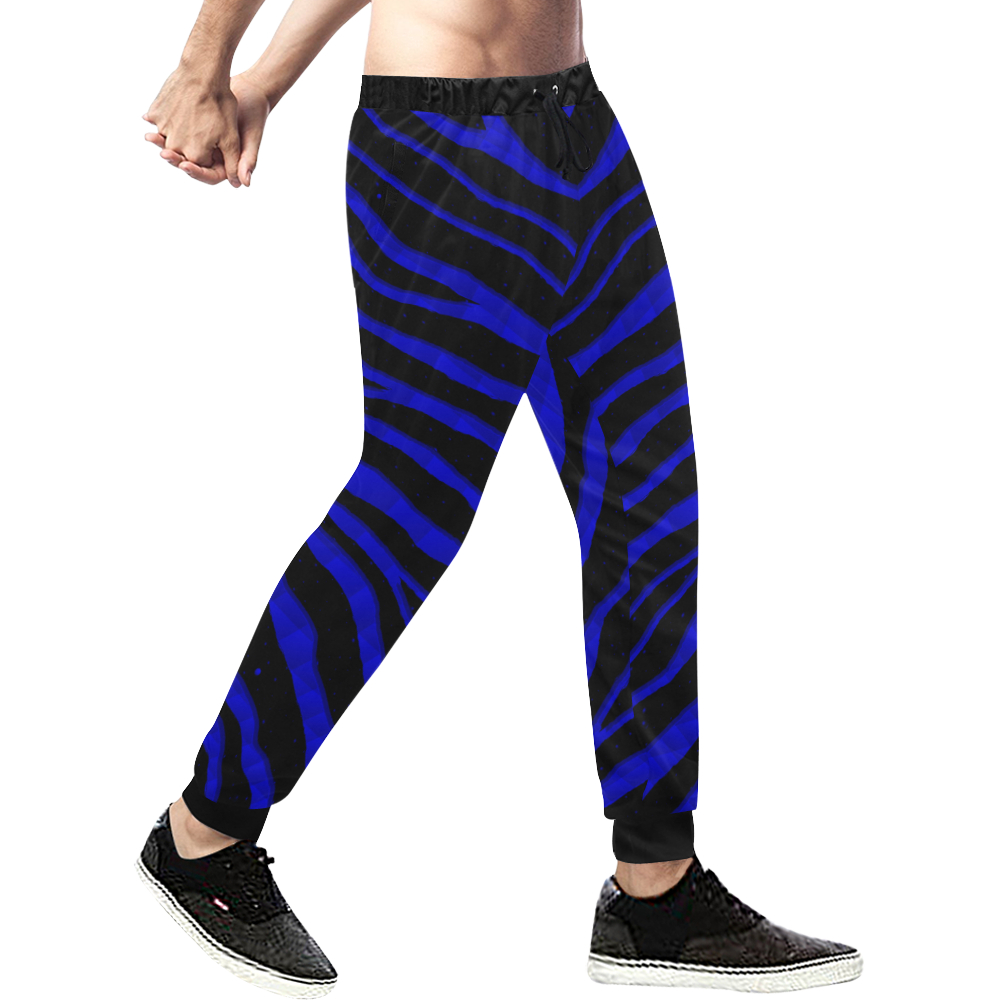 Ripped SpaceTime Stripes - Blue Men's All Over Print Sweatpants/Large Size (Model L11)
