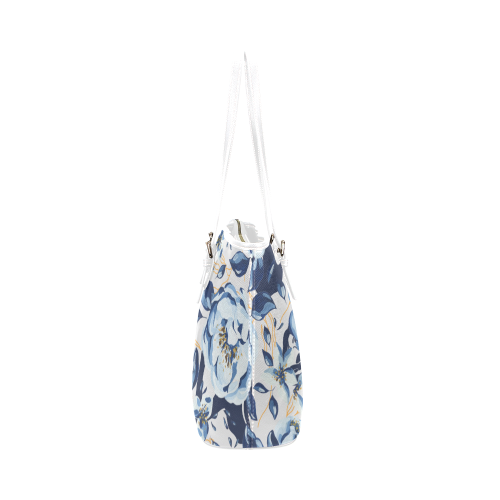 Blue Full Bloom White Tote Purse Bag Leather Tote Bag/Small (Model 1651)