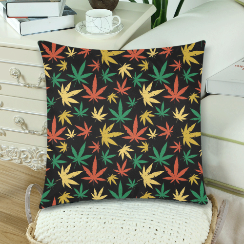 Cannabis Pattern Custom Zippered Pillow Cases 18"x 18" (Twin Sides) (Set of 2)