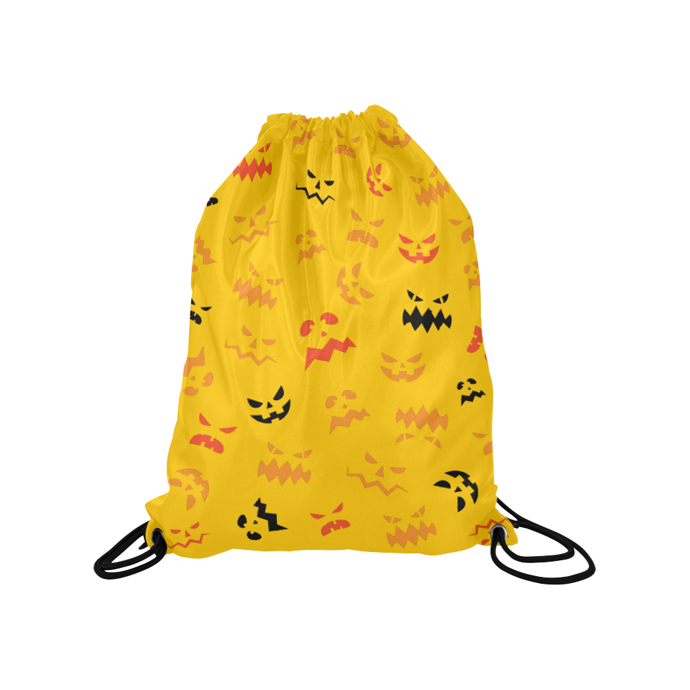Pumpkin Faces HALLOWEEN YELLOW Medium Drawstring Bag Model 1604 (Twin Sides) 13.8"(W) * 18.1"(H)