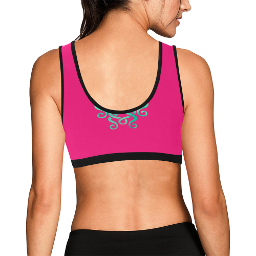 Artsy iridescent green Octopus on hibiscus pink Women's All Over Print Sports Bra (Model T52)