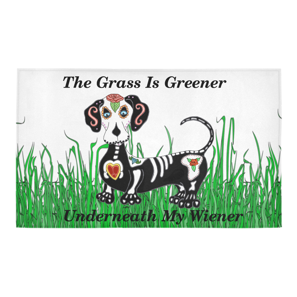 Dachshund Grass Is Greener White Azalea Doormat 30" x 18" (Sponge Material)