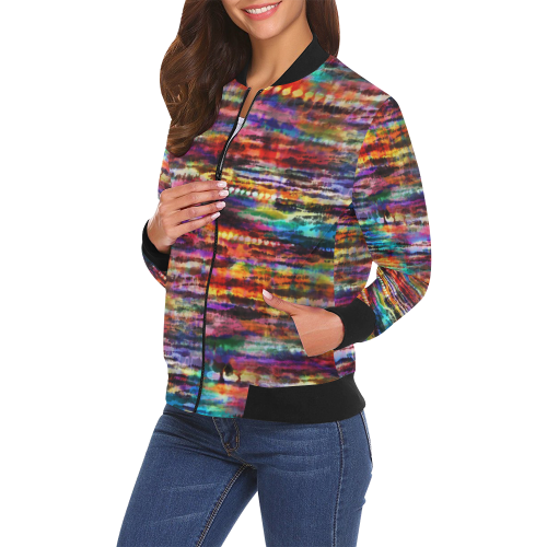 Melting Rainbow Digital Tie Dye All Over Print Bomber Jacket for Women (Model H19)