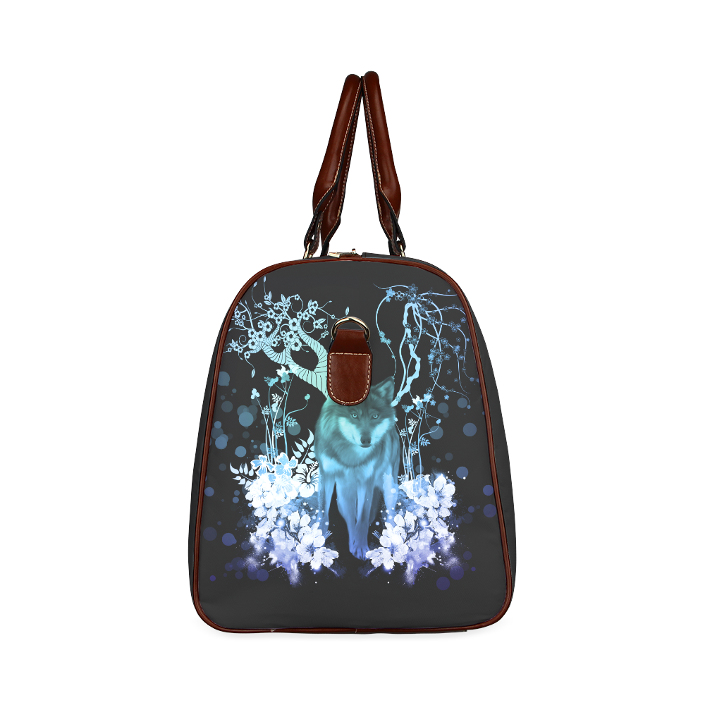 Awesome wolf with flowers Waterproof Travel Bag/Small (Model 1639)