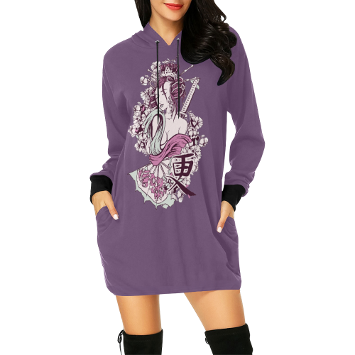 Geisha All Over Print Hoodie Mini Dress (Model H27)