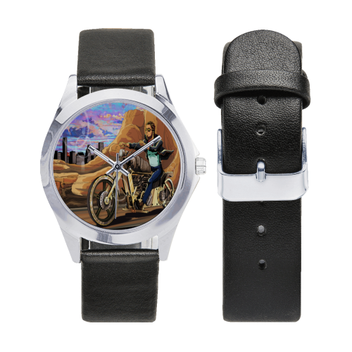 On The List Eddie Cruising Custom Chopper Style Houston Cartoon Watch Unisex Silver-Tone Round Leather Watch (Model 216)