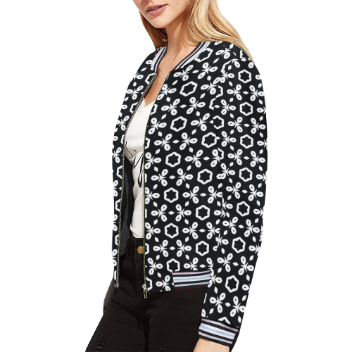 geometric pattern black and white All Over Print Bomber Jacket for Women (Model H21)