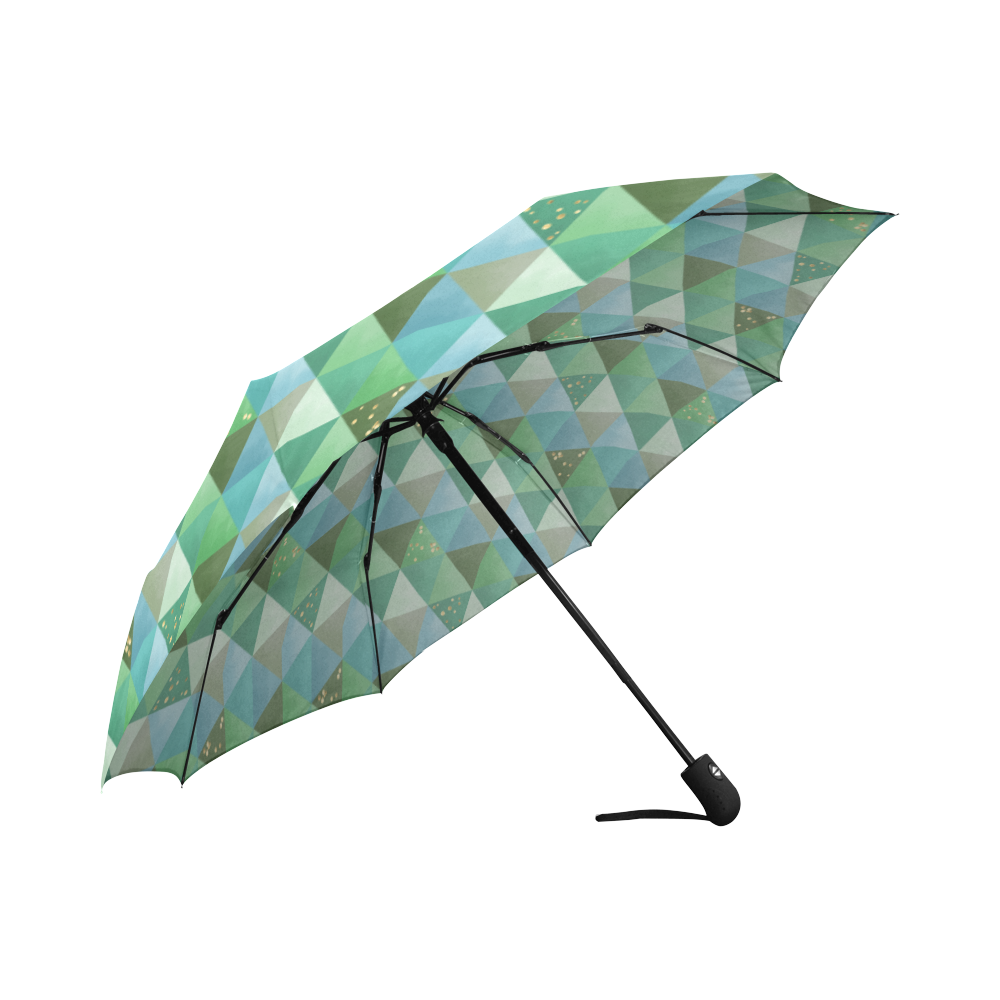 Triangle Pattern - Green Teal Khaki Moss Auto-Foldable Umbrella (Model U04)