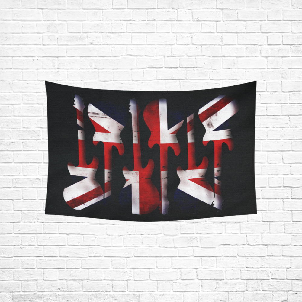Union Jack British UK Flag Guitars Black Cotton Linen Wall Tapestry 60"x 40"