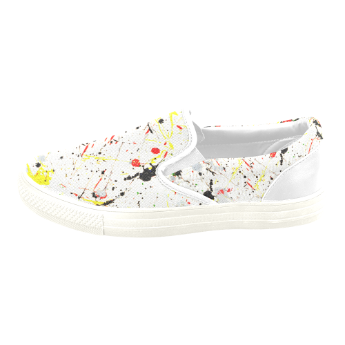 Yellow & Black Paint Splatter (White) Slip-on Canvas Shoes for Kid (Model 019)