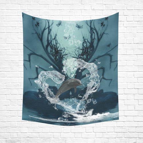Dolphin jumping by a heart Cotton Linen Wall Tapestry 51"x 60"