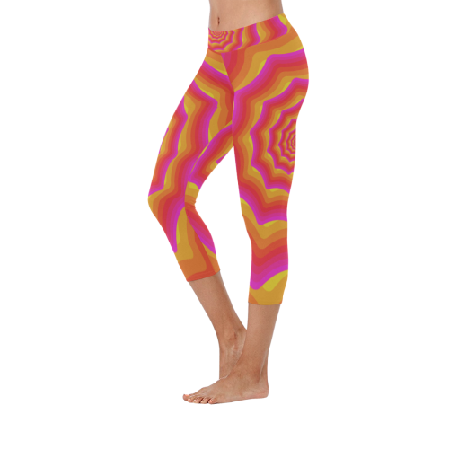 Pink yellow shell Women's Low Rise Capri Leggings (Invisible Stitch) (Model L08)
