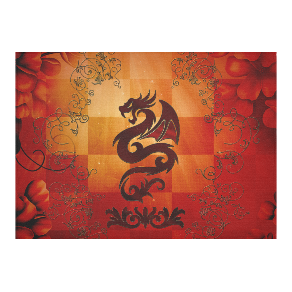 Tribal dragon  on vintage background Cotton Linen Tablecloth 60"x 84"