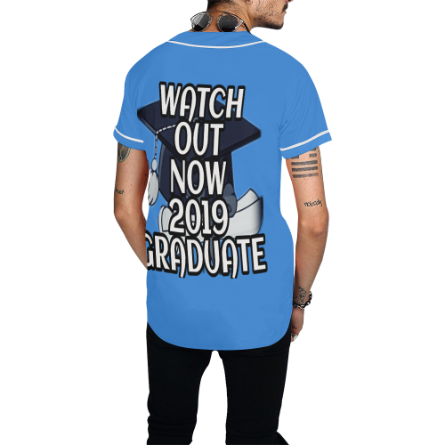 2019 Graduate Blue All Over Print Baseball Jersey for Men (Model T50)