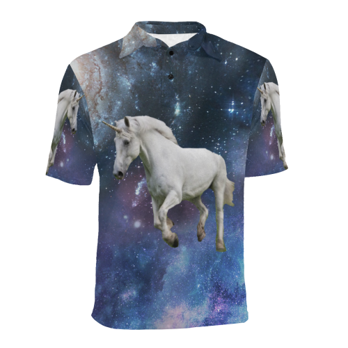 Unicorn and Space Men's All Over Print Polo Shirt (Model T55)