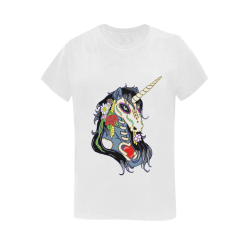 Spring Flower Unicorn Skull White Women's T-Shirt in USA Size (Two Sides Printing)