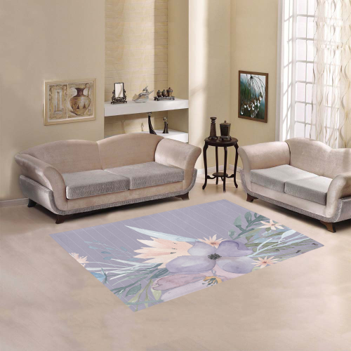 Watercolor Flowers on Stripes Area Rug 5'3''x4'