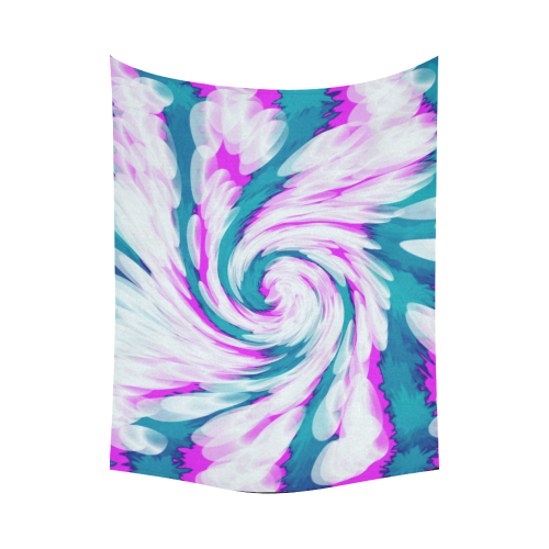 Turquoise Pink Tie Dye Swirl Abstract Cotton Linen Wall Tapestry 80"x 60"