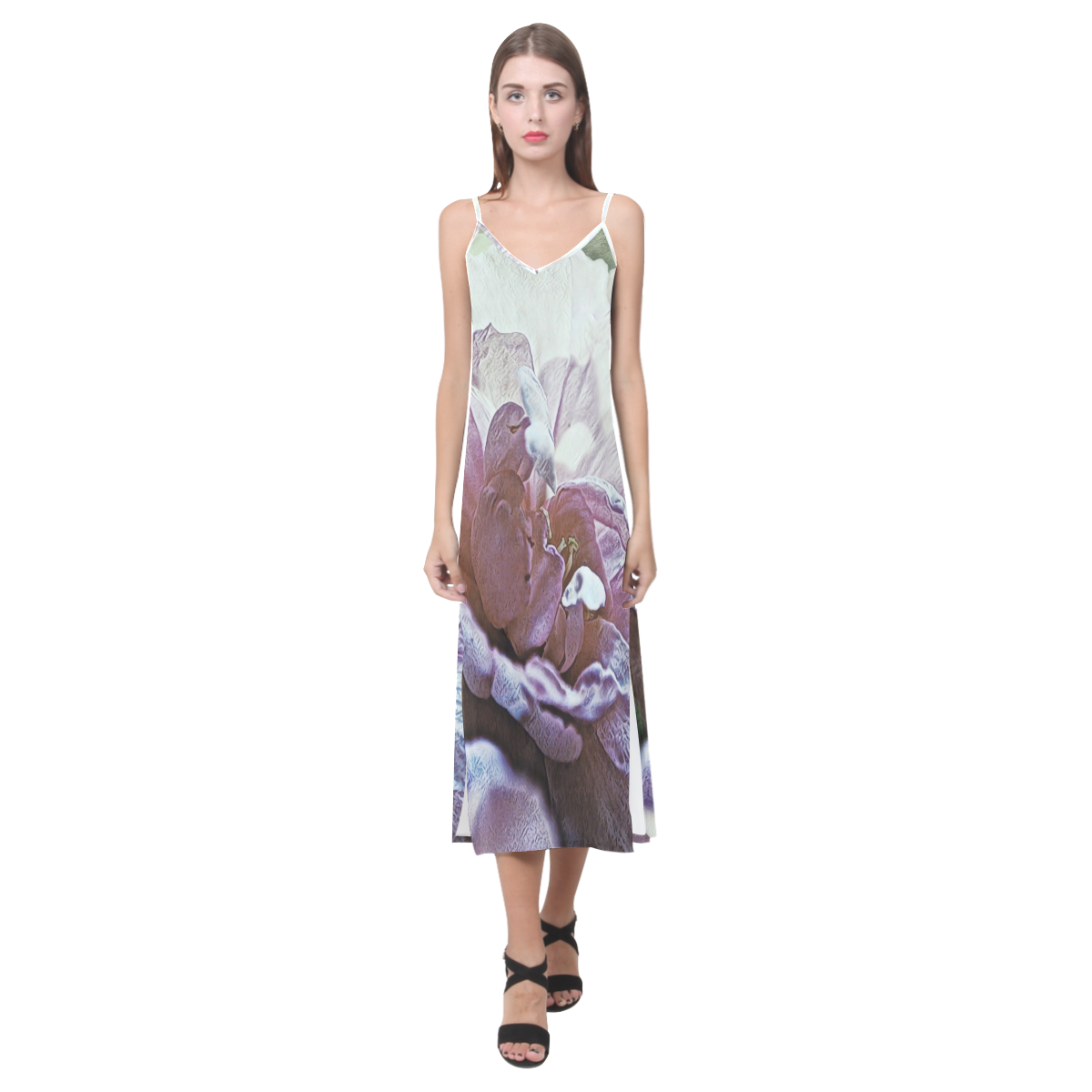 Impression Floral 10193 by JamColors V-Neck Open Fork Long Dress(Model D18)