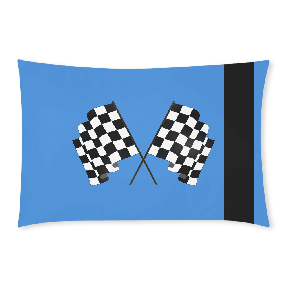 Race Car Stripe, Checkered Flags, Black and Blue 3-Piece Bedding Set