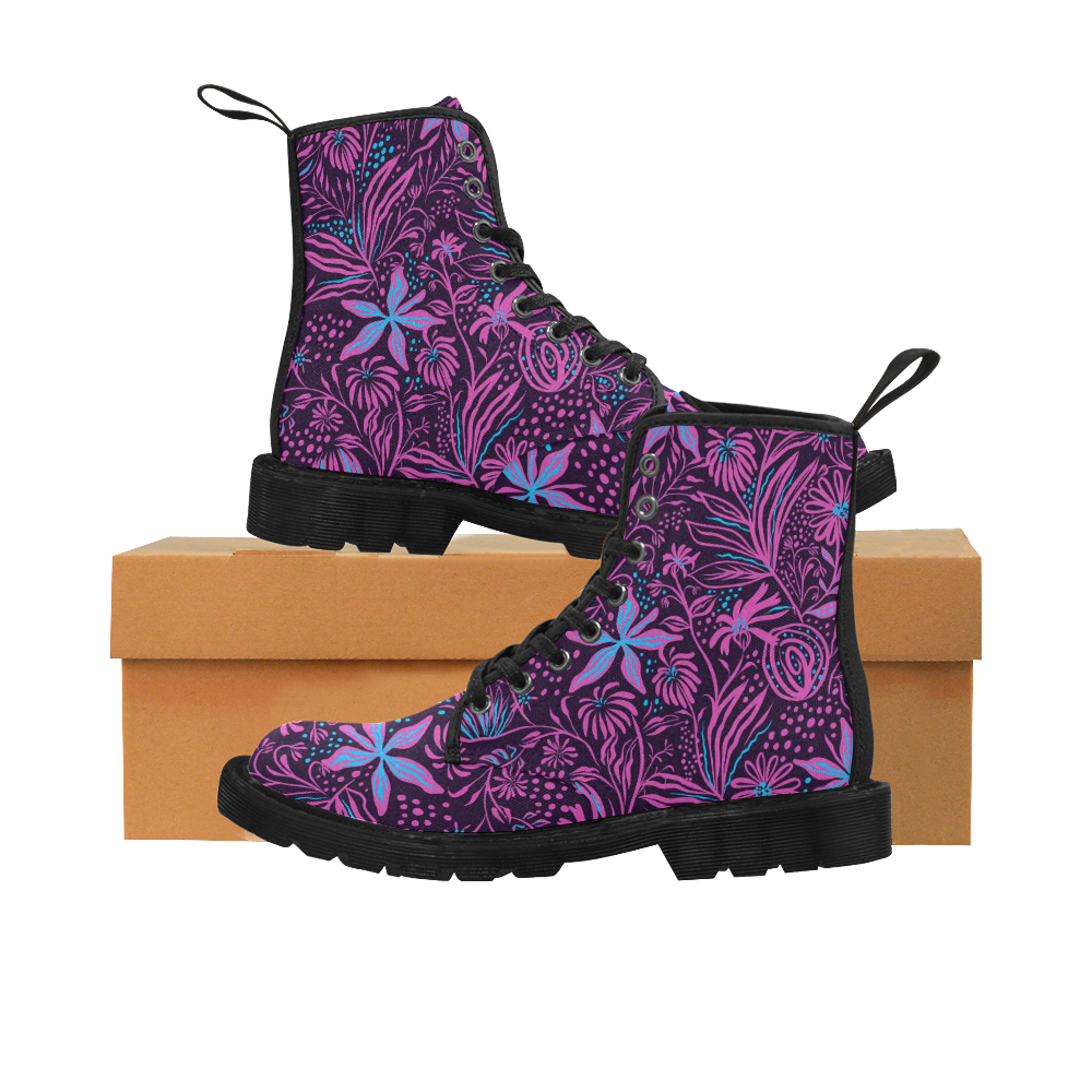 Pink Flower Dream Martin Boots for Women (Black) (Model 1203H)