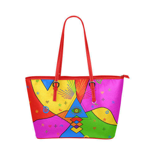 All Seeing Eye Popart Leather Tote Bag/Large (Model 1651)