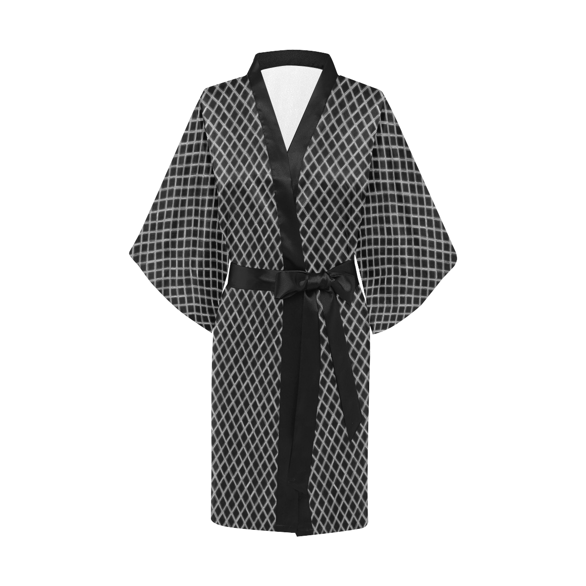 Black and White Diamond Pattern Kimono Robe