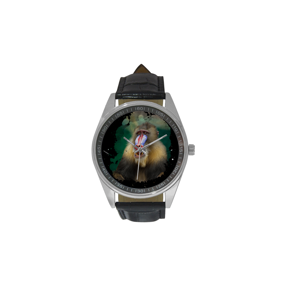 An Awesome Colorful Mandrill Men's Casual Leather Strap Watch(Model 211)