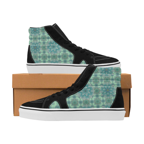Turquoise Happiness, Lotus pattern Women's High Top Skateboarding Shoes (Model E001-1)