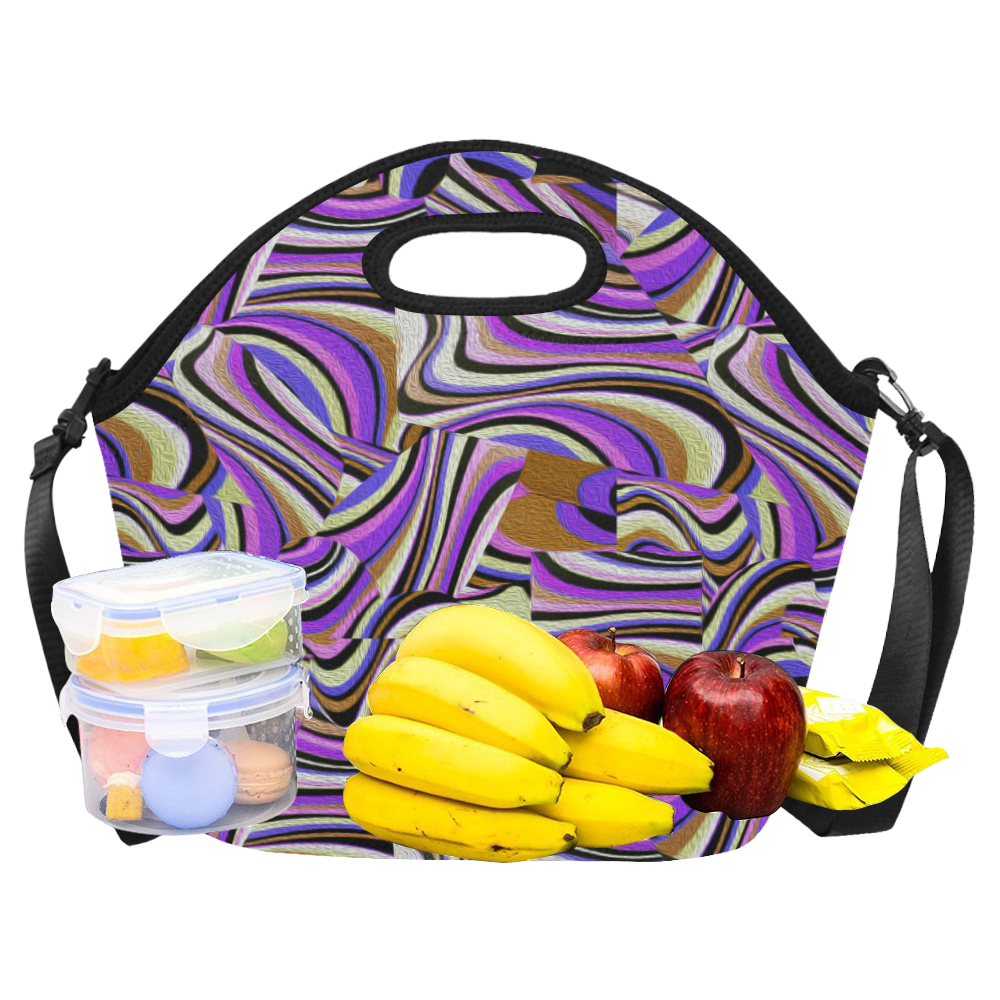 Groovy Retro Renewal - Purple Waves Neoprene Lunch Bag/Large (Model 1669)