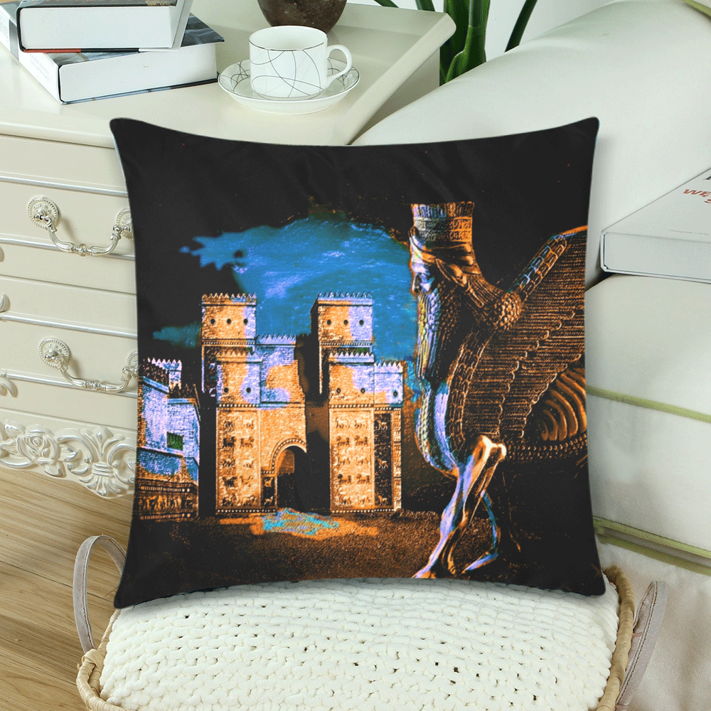 Lamassu and the Gate Custom Zippered Pillow Cases 18"x 18" (Twin Sides) (Set of 2)