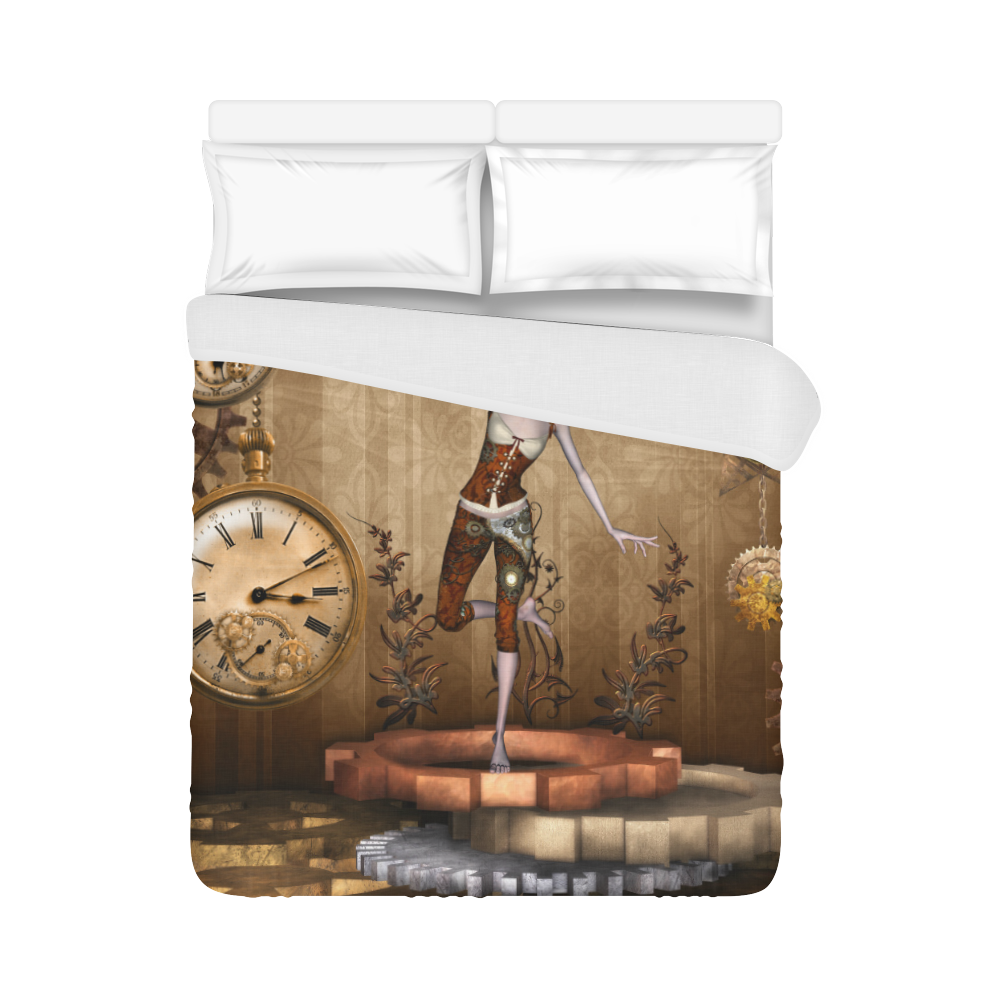 Steampunk girl, clocks and gears Duvet Cover 86"x70" ( All-over-print)
