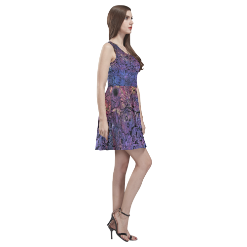 Cosmic Sugar Skulls Thea Sleeveless Skater Dress(Model D19)