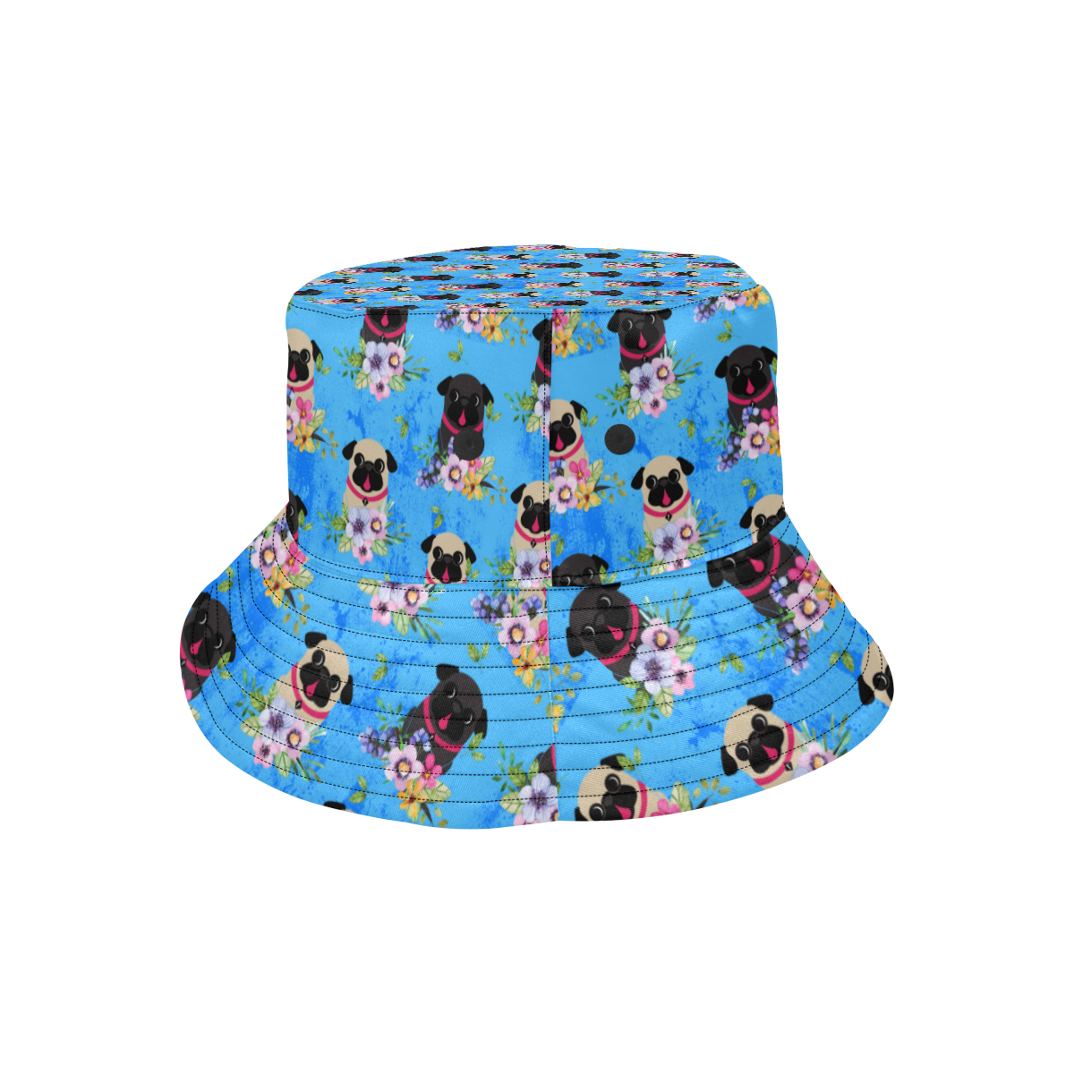 Pugs In Spring Flowers Bucket Hat All Over Print Bucket Hat