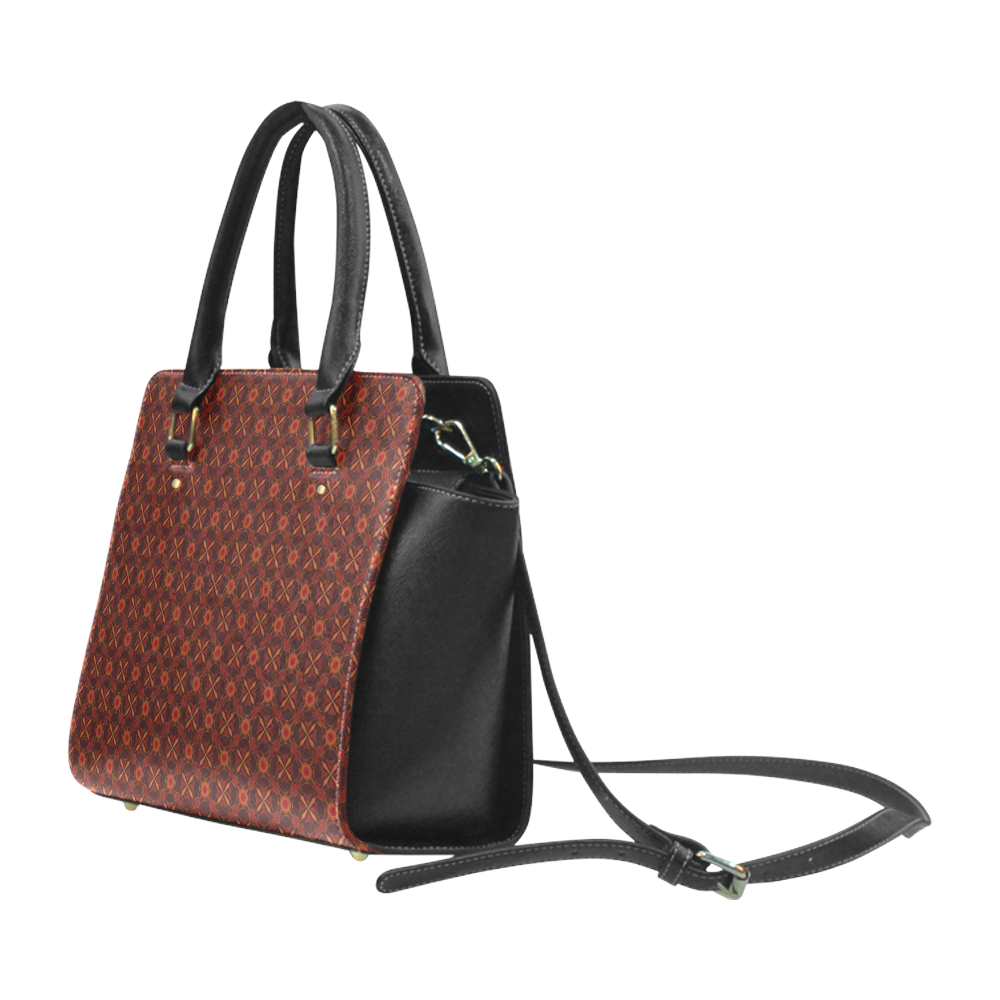 Brown Geometric Pattern Classic Shoulder Handbag (Model 1653)