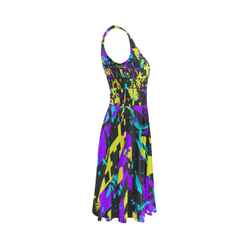Purple yelllow squares Sleeveless Ice Skater Dress (D19)