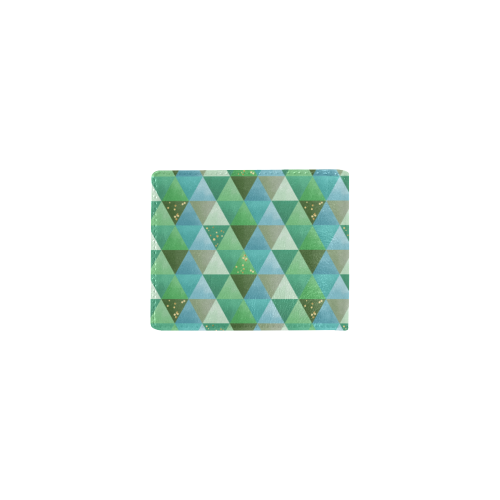 Triangle Pattern - Green Teal Khaki Moss Mini Bifold Wallet (Model 1674)