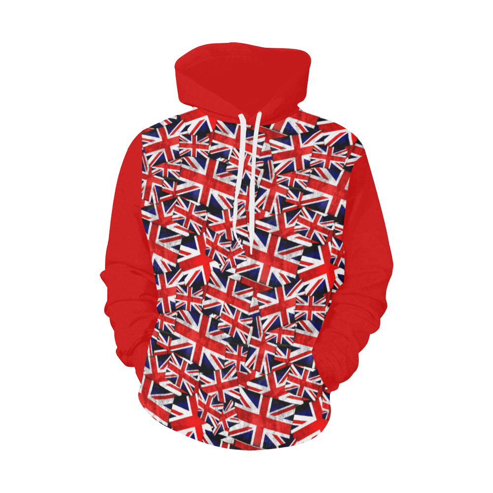 Union Jack British UK Flag (Vest Style)  Red All Over Print Hoodie for Women (USA Size) (Model H13)