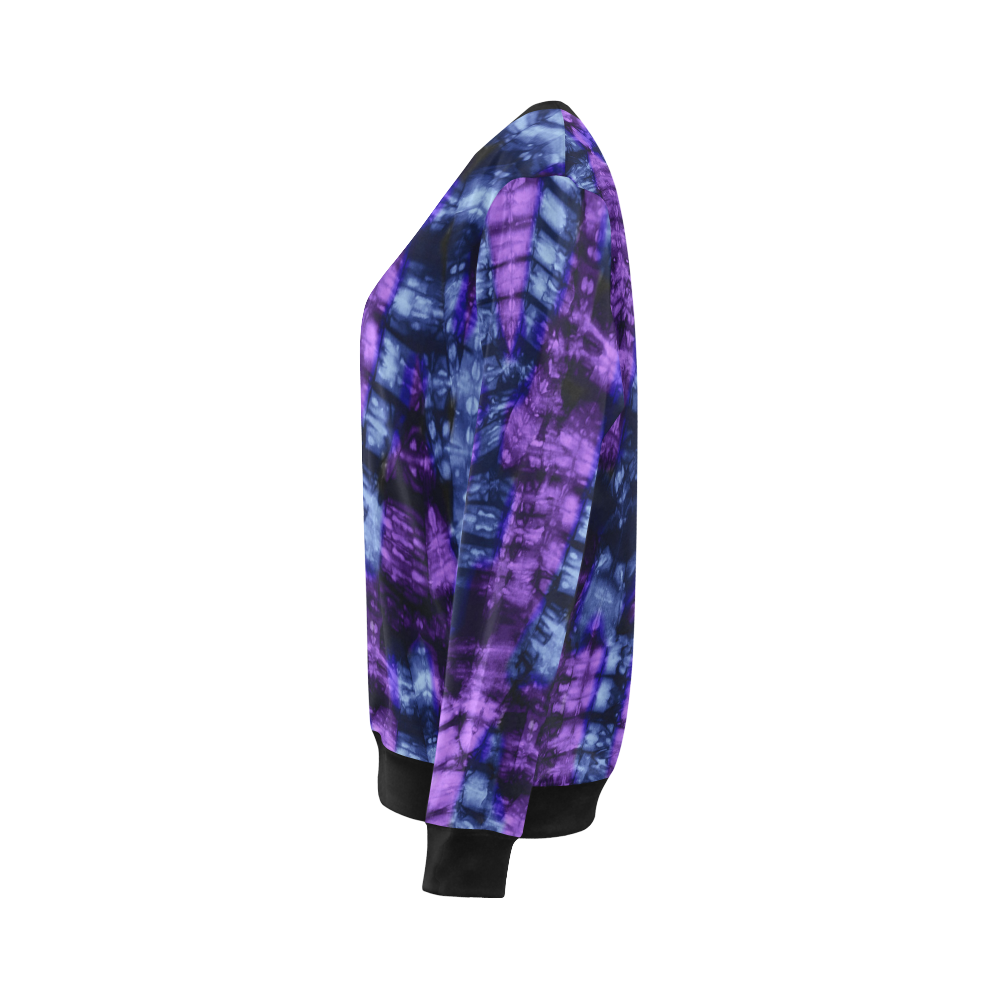 Purple Blue Shibori Tie Dye All Over Print Crewneck Sweatshirt for Women (Model H18)