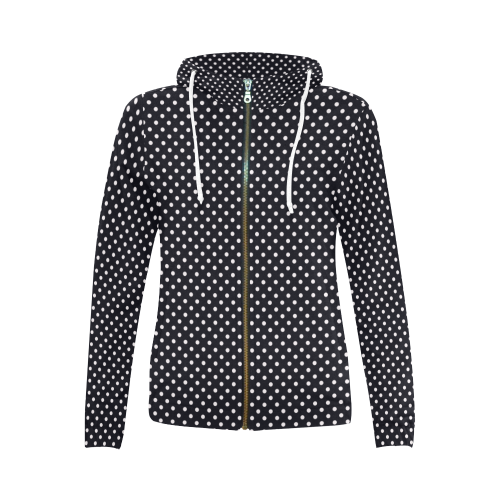 Black polka dots All Over Print Full Zip Hoodie for Women (Model H14)