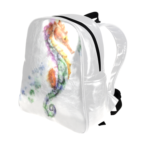 Water Color Sea Horse Multi-Pockets Backpack (Model 1636)
