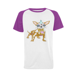 Punk Rock Sugar Skull Dog Purple Men's Raglan T-shirt Big Size (USA Size) (Model T11)
