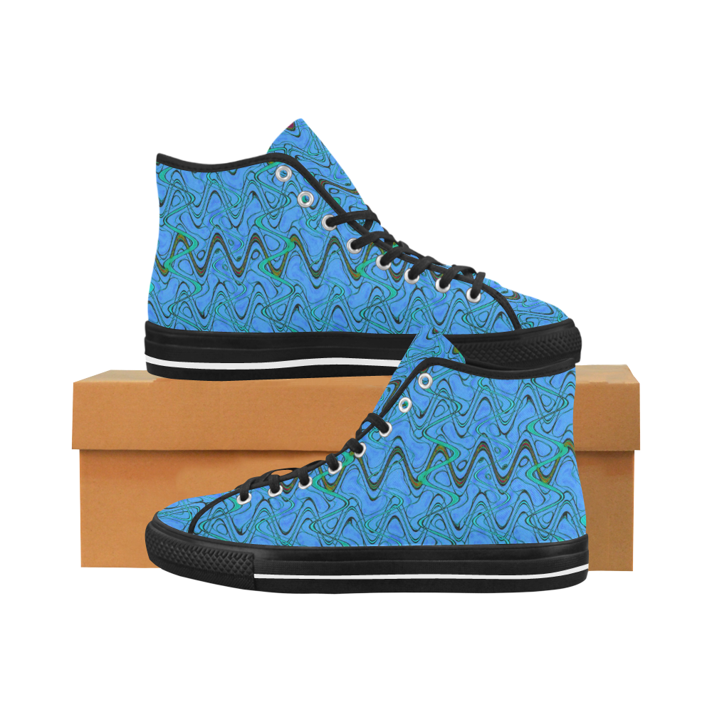 Blue Green and Black Waves pattern design Vancouver H Men's Canvas Shoes (1013-1)