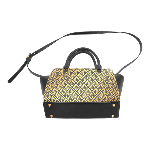 Gold Black Pattern Rivet Shoulder Handbag (Model 1645)