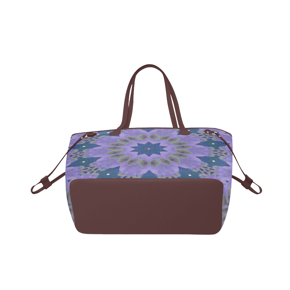purple mandala with brown handle Clover Canvas Tote Bag (Model 1661)