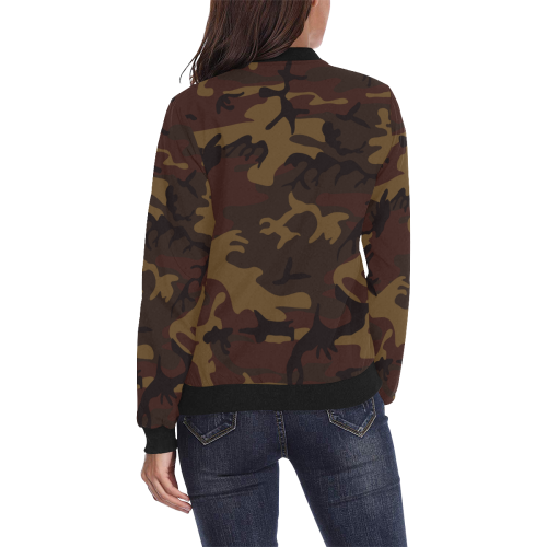 Camo Dark Brown All Over Print Bomber Jacket for Women (Model H36)