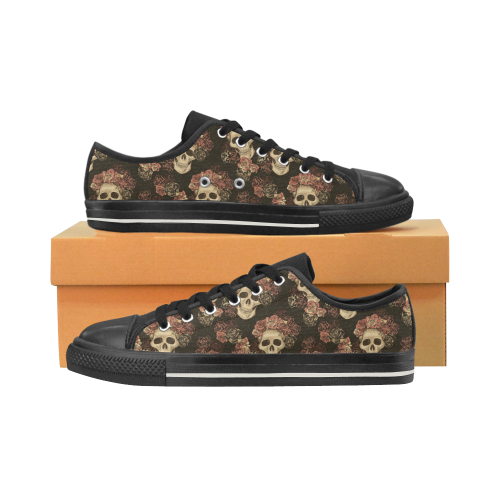 Skull and Rose Pattern Low Top Canvas Shoes for Kid (Model 018)